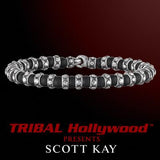 RIVETED SILVER BAND ALTERNATING Black Onyx Bead Bracelet by Scott Kay Mens Sterling Silver