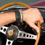 RIVETED SILVER BAND ALTERNATING Black Onyx Bead Bracelet by Scott Kay Mens Sterling Silver