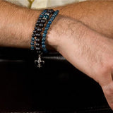 BLACK ONYX WITH BLUE APATITE AND AGED SILVER CLUSTER Bead Bracelet by Scott Kay