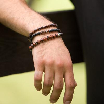 Black Onyx Beaded Bracelet for Men with Tiger Eye