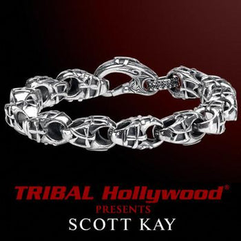 SAMURAI STRENGTH Japanese Kanji Scott Kay Mens Link Bracelet