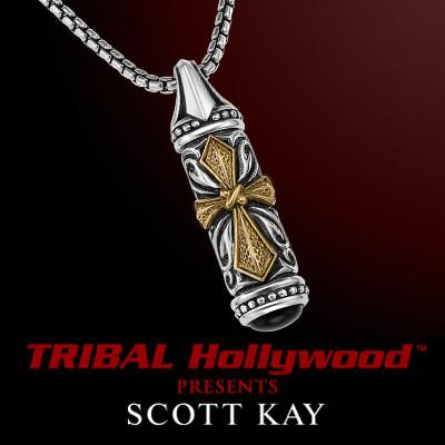 CROSS TABLET UnKaged Two-Tone Sterling Silver Mens Necklace with Brass and Onyx by Scott Kay