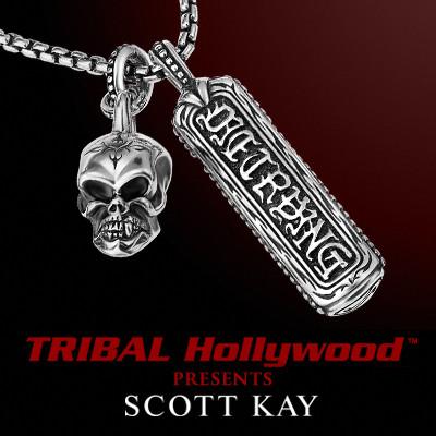 UnKaged DIE TRYING TAG with SKULL Scott Kay Sterling Silver Necklace