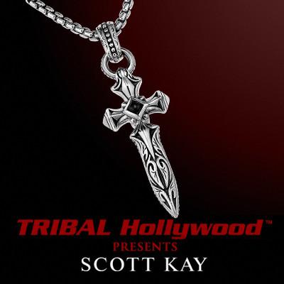 Scott Kay DAGGER CROSS Onyx Center Mens Sterling Silver Necklace