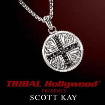 Scott Kay CRUSADES BLACK SAPPHIRE CROSS Medallion Mens Cross Necklace