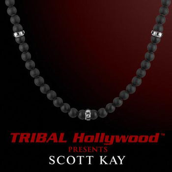 Scott Kay BLACK ONYX BEAD Men's Necklace with Sterling Silver Bands