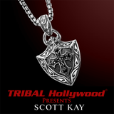 BLACK SAPPHIRE CROSS SHIELD Sparta Engraving Necklace by Scott Kay