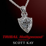 BLACK SAPPHIRE CROSS SHIELD Sparta Engraving Necklace by Scott Kay