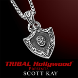 BLACK SAPPHIRE CROSS SHIELD Sparta Engraving Necklace by Scott Kay