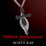 PROTECTING THE CROSS GUARDIAN ANGEL Scott Kay Sterling Silver Pendant Necklace with Black Spinel Stones