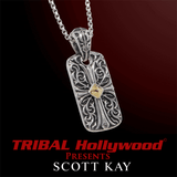UnKaged ENGRAVED CROSS DOG TAG Necklace with 18K Gold Center - Scott Kay Mens Sterling Silver Jewelry
