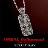 UnKaged ENGRAVED CROSS DOG TAG Necklace with 18K Gold Center - Scott Kay Mens Sterling Silver Jewelry