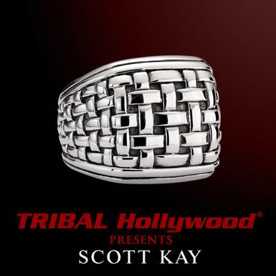 LARGE WOVEN SILVER Mens Ring By Scott Kay