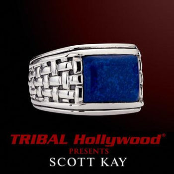 BLUE LAPIS STONE Woven Sterling Silver Mens Ring by Scott Kay