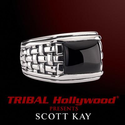 BLACK ONYX STONE Woven Sterling Silver Mens Ring by Scott Kay