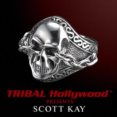 UnKaged Sterling Silver SKULL RING with Chained Eyes - Scott Kay Mens Jewelry 