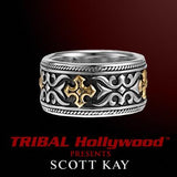 Scott Kay TWO-TONE GOTHIC CROSS Sterling Silver and 18K Gold Mens Ring