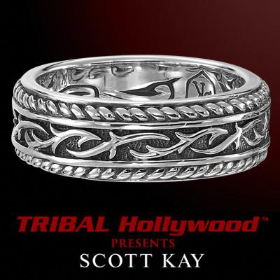 UnKaged TWISTED THORN Scott Kay Men's Band Style Silver Ring
