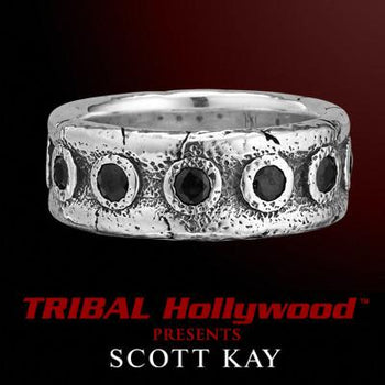 BLACK SAPPHIRE BAND Hammered Silver Mens Ring by Scott Kay