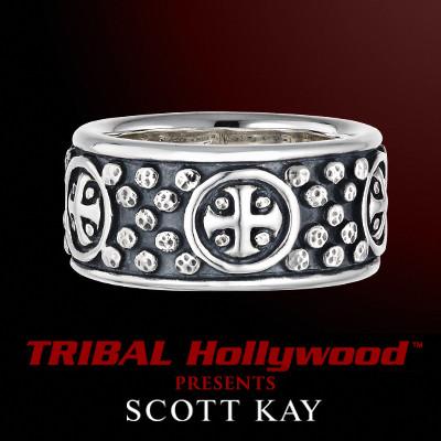 SUN CROSS RING with Hammered Studs in Sterling Silver by Scott Kay