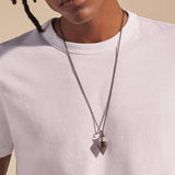 Model Wearing John Hardy Mens Dayak Amulet Rhodium Silver Pendant