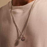 Model Wearing John Hardy Mens Cross Medallion Reversible Sterling Silver Pendant