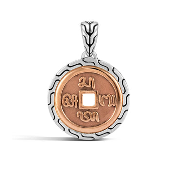 John Hardy Mens Bronze Coin Medallion Sterling Silver Pendant