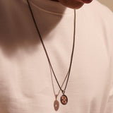 Model Wearing John Hardy Mens Bronze Coin Medallion Sterling Silver Pendant