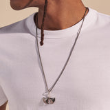 Model 3 Wearing John Hardy Mens Taka Amulet Silver Necklace Pendant