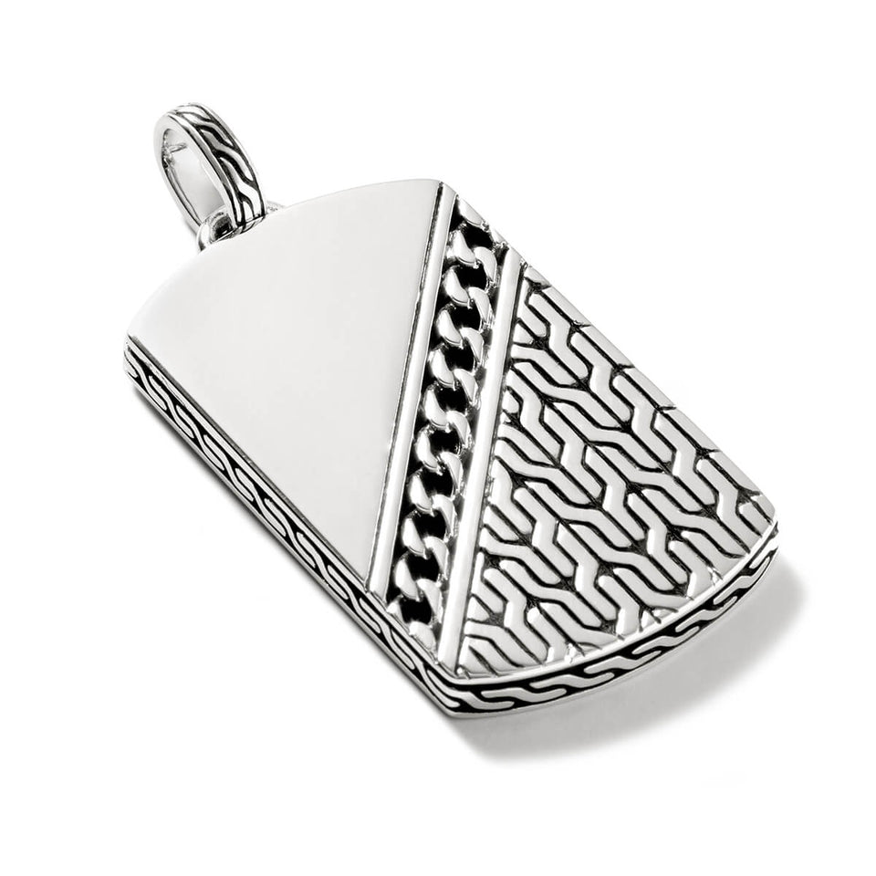 John Hardy Mens Classic Dual Dog Tag Necklace Pendant in Sterling Silver