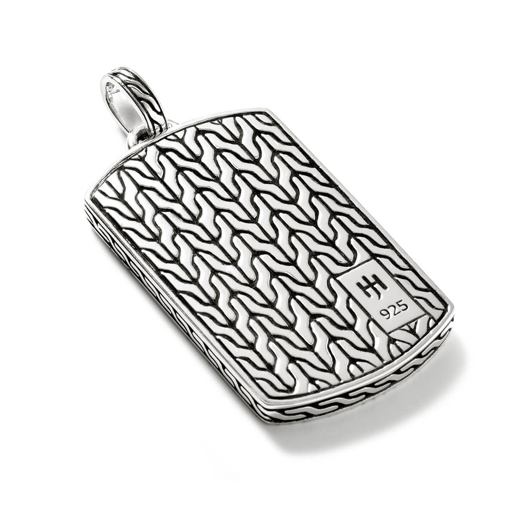 John Hardy Men's Carved Chain Dog Tag Necklace Pendant in Silver