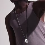 Model Wearing John Hardy Mens Classic Dual Dog Tag Necklace Pendant in Sterling Silver