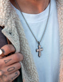 Man wears cool Tribal Hollywood Cross on White T-shirt