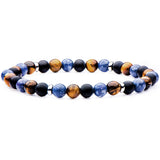 BLUE TIGER Bead Bracelet for Men in Blue Agate Tiger Eye and Steel