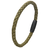 STACK TIME GREEN Leather Bracelet for Men with Black Steel
