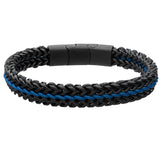 NIGHTWING Black Steel and Blue Leather Bracelet for Men