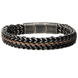 MOUNTAINEER Antique Gunmetal Steel and Brown Leather Mens Bracelet
