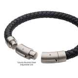 PINOT NOIR Black Braided Leather Bracelet for Men - Clasp View