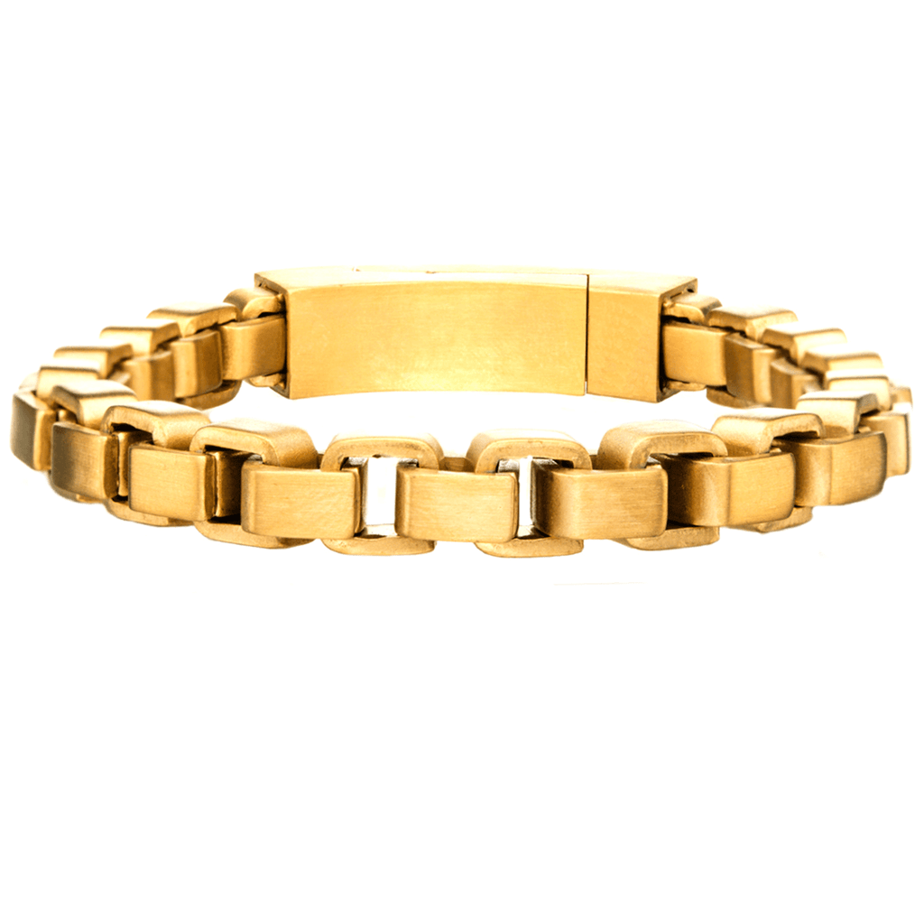 GOLD BOX Thick Width Rounded Box Link Mens Bracelet in Gold Steel