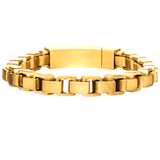 GOLD BOX Thick Width Rounded Box Link Bracelet for Men in Gold Steel