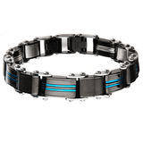 DOUBLE DUTY Blue and Black Stainless Steel Two-Sided Mens Bracelet
