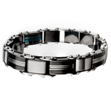 DOUBLE DUTY Blue and Black Stainless Steel Two-Sided Mens Bracelet