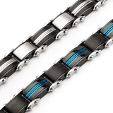 DOUBLE DUTY Blue and Black Stainless Steel Two-Sided Mens Bracelet