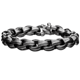 BARE BONES ANTIQUE GUNMETAL Round Box Link Mens Bracelet with Skull
