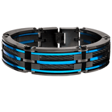 SNOWPLOW BRACELET Blue and Black Steel Link Bracelet with Cable Inlays