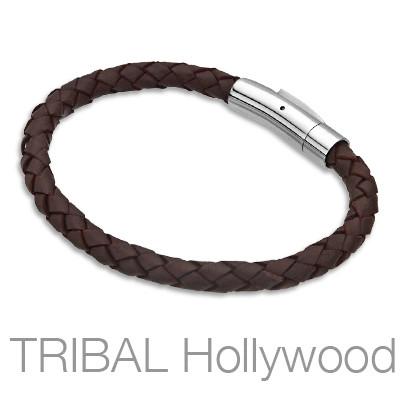 BROWN BOMB Braided Mens Leather Bracelet