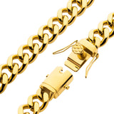 GOLD COASTLINE 12mm Miami Cuban Link Mens Bracelet in Gold Steel - Clasp View