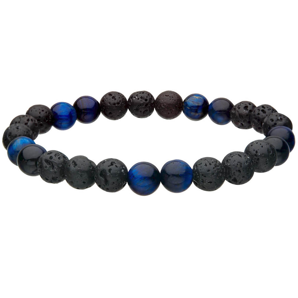 KAWAH IJEN Bead Bracelet for Men in Hawk's Eye and Lava Stone