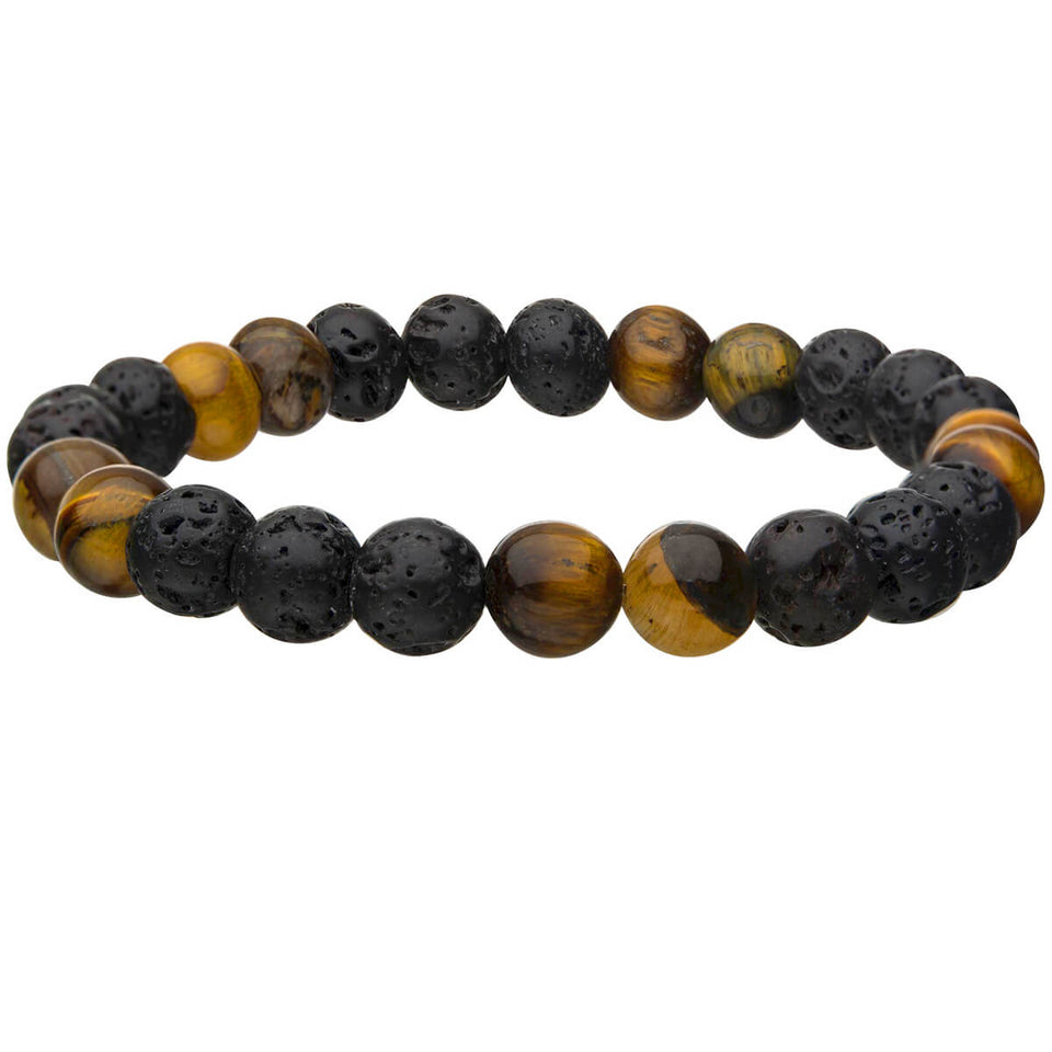CERRO EL TIGRE Bead Bracelet for Men in Tiger Eye and Lava Stone