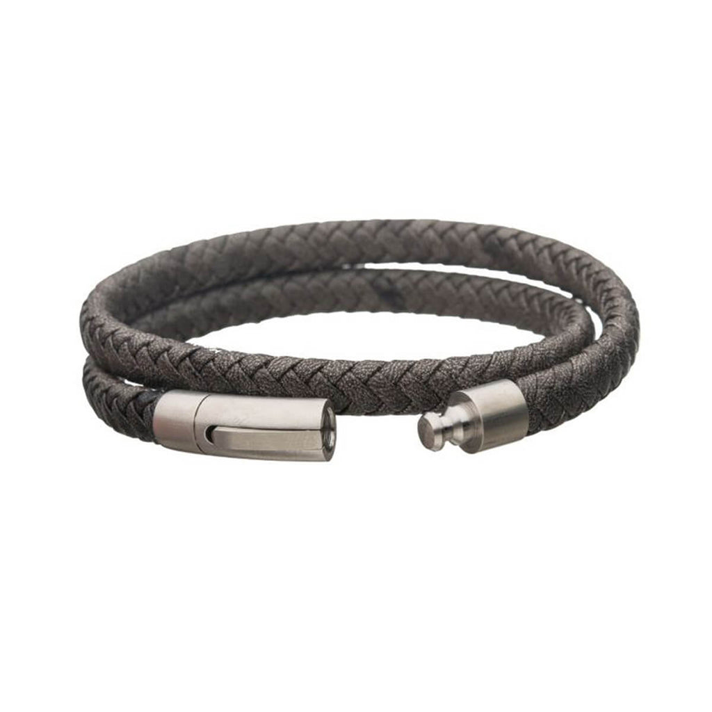 THE CHIMNEYSWEEP Double Wrap Braided Grey Leather Bracelet for Men